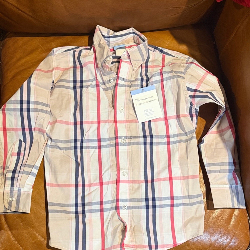 Bella Bliss boys size 5  Plaid Shirt NWT